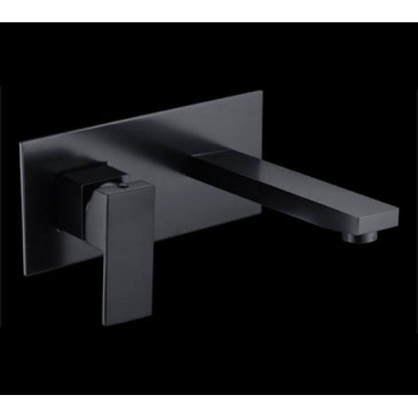 Square bath outlet + wall mixer on plate black