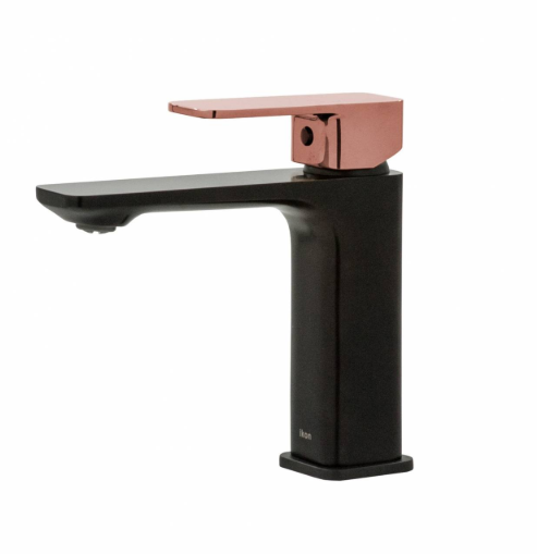Ikon Seto basin mixer soft square m/black & r/gold