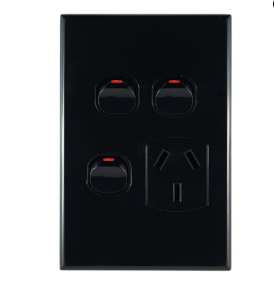 GEO series single GPO + 2 extra switches 10A black