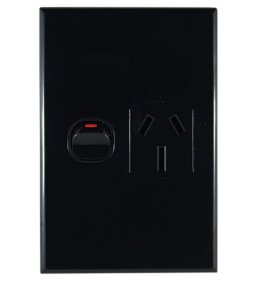 Single GPO 15A vertical power outlet black